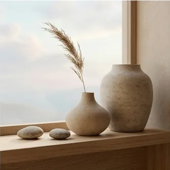 Moodboard detail: warm wood side table