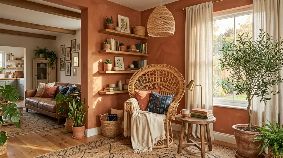 Boho bedroom interior render