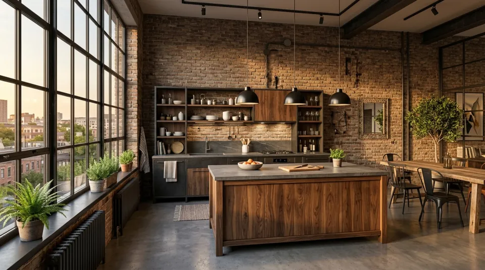 Industrial loft interior render